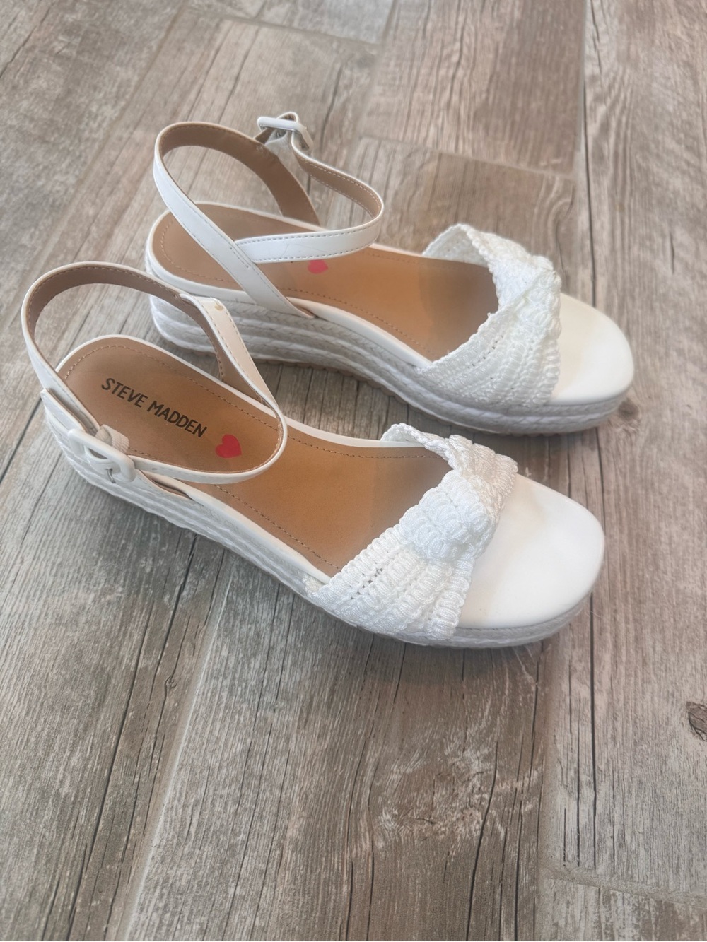 Steve Madden White Braided Espadrille Wedge Sandals with Ankle Strap